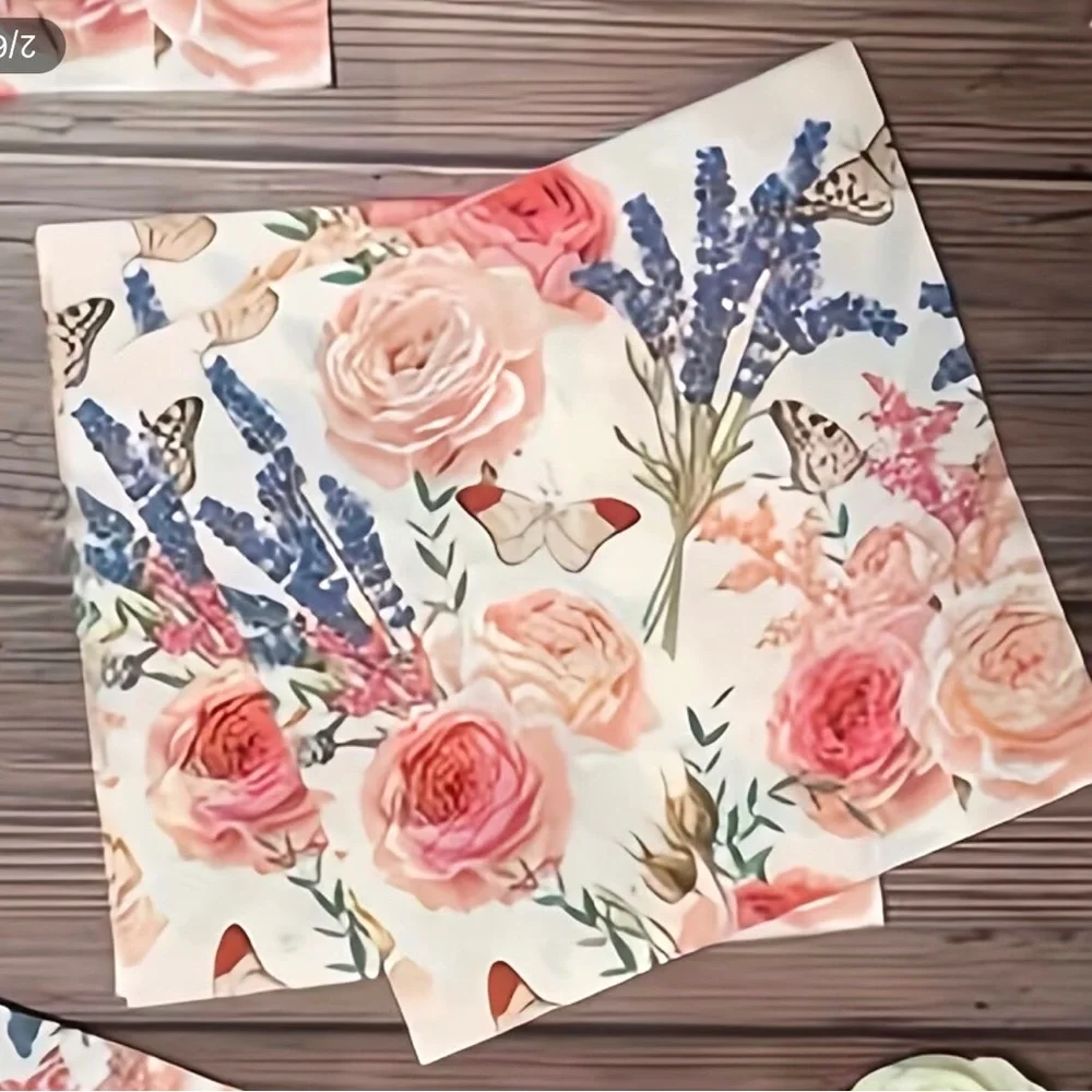 Soft Pink Roses & Lavender Butterfly Garden Luncheon Napkins, 20 ct